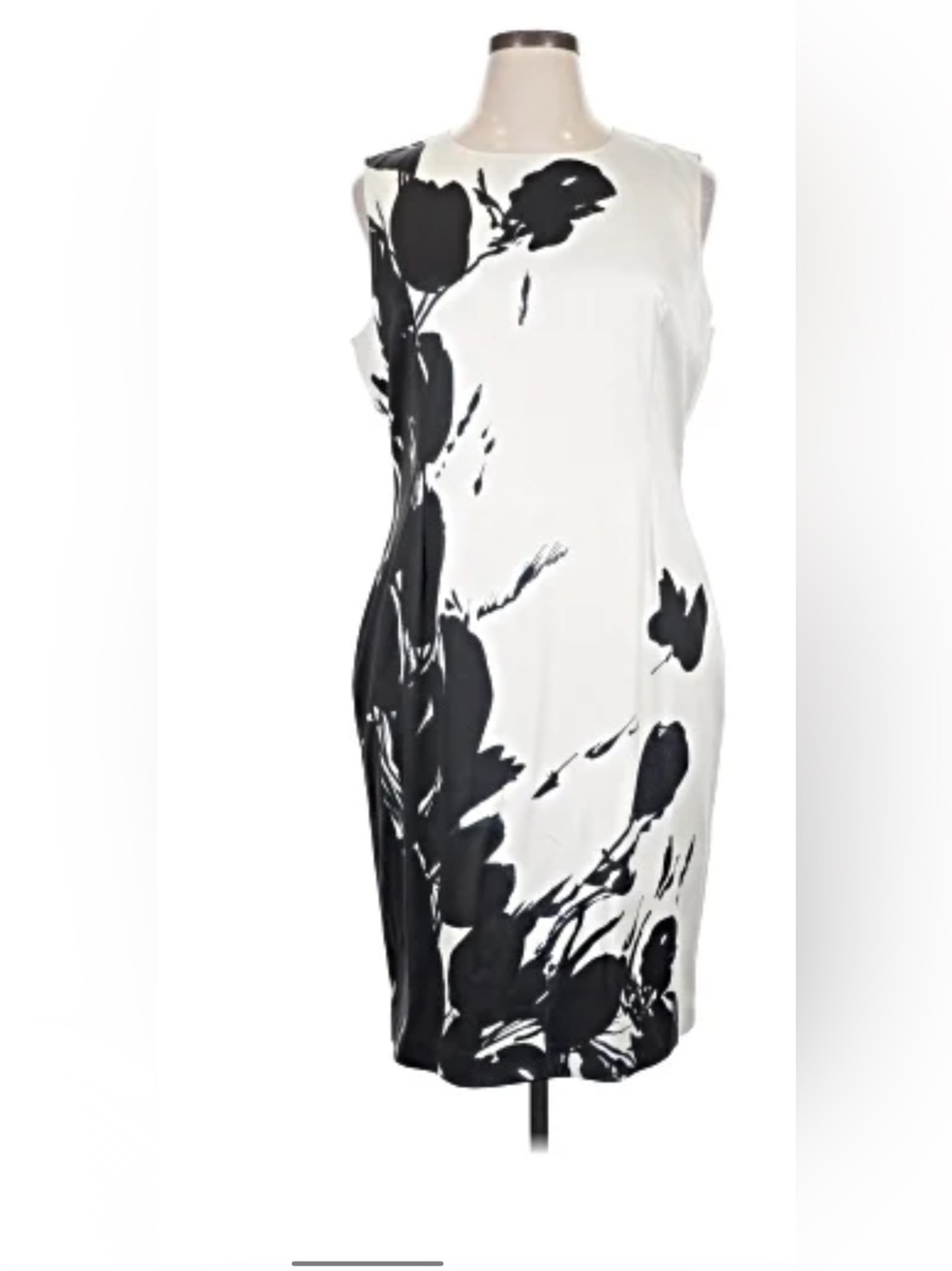St John Sleeveless White and Black Floral Cocktail dress